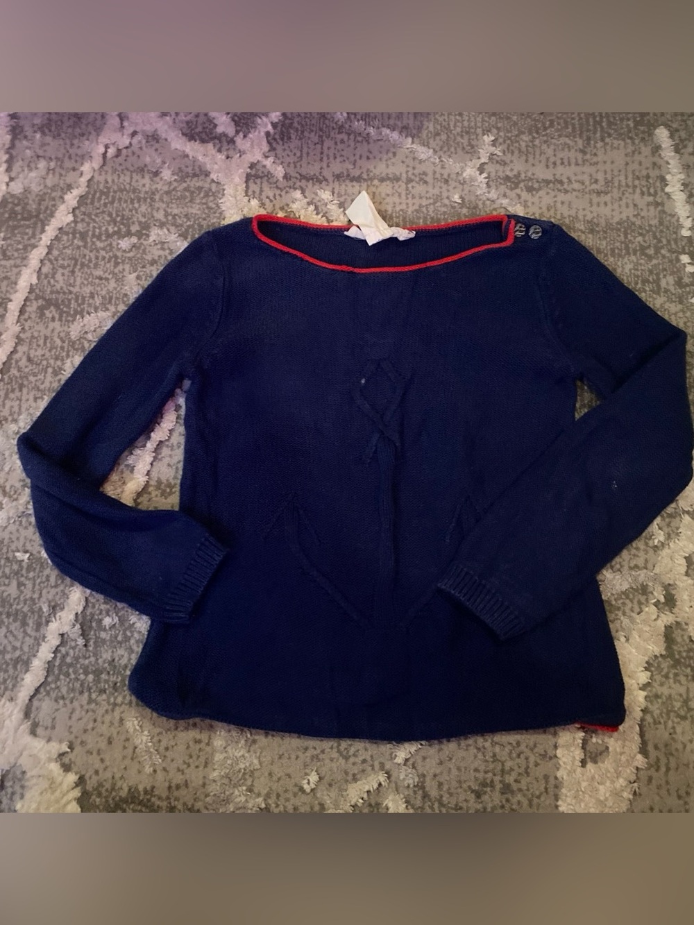 Label of Graded Goods L.O.G.G Navy Knit Women's Sweater with Red Trim